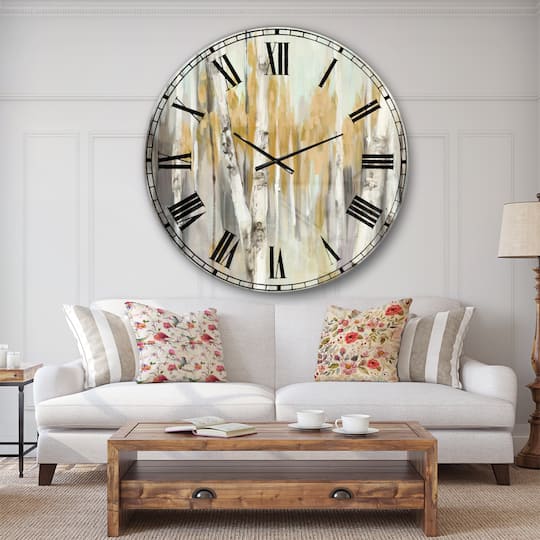 Designart 'Silver And Yellow Birch Forest Farmhouse Wall Clock